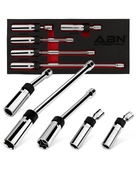 ABN Spark Plug Socket Kit - 5 Piece 360-degree Magnetic Swivel Spark Plug Socket - 4-Point and 12-Point Ignition Starter Remover Tools