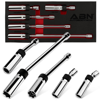 ABN Spark Plug Socket Kit - 5 Piece 360-degree Magnetic Swivel Spark Plug Socket - 4-Point and 12-Point Ignition Starter Remover Tools