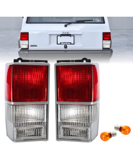 USR 84-96 XJ Tail Lights - Stock Replacement Euro Style Red/Clear Lens Rear Tail Lamps Set (Left + Right) Compatible with 1984-1996 Cherokee XJ