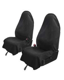 Leader Accessories 2pcs Waterproof Towel Front Seat Covers Black Non-Slip Bucket Seat Dog & Kid Auto Protector