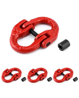 QWORK g80 Alloy Steel coupling Link, 4 Pack 14 Hammer Lock chain connector, 2645 lbs Working Load Limit, Red