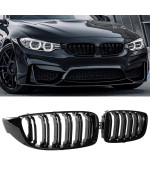 DEKEWEI F32 Grille,Front Kidney Grille Grill Compatible for 4 Series F32 F33 F36 (2014-2019) M3 F80 M4 F82 (2015-2019) (Double Slats Gloss Black Grills, 2pcs)