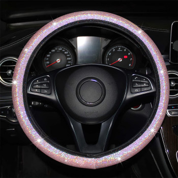 Bling Steering Wheel Covers for Car, Sparkling Universal Non-Slip Breathable Winter Warm Elastic Steering Wheel Cover Soft Durable Grip Gear Protector for Women Girl