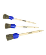 VIKING 3pk Multi-Purpose Car Detailing Brushes, 3 Head Sizes with Natural Boars Hair and Synthetic Fibers for Exterior and Interior Detailing, Blue (Blue)
