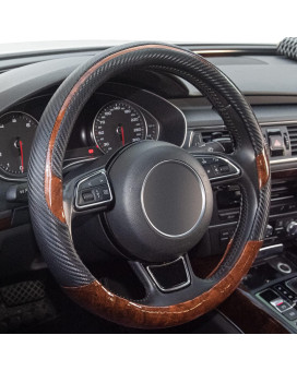 Xizopucy Wood Grain Steering Wheel Cover Black Universal Microfiber Leather, Suitable for 14 1/2-15 inch Comfortable Anti-Slip, Good Breathable and Odorless Car Steering Wheel Cover