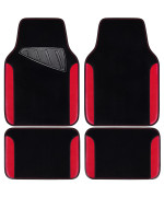 CAR PASS Rainbow Waterproof Universal Fit Faux Leather Car Carpet- Anti-Slip Nibbed Backing Floor Mats for SUV, Vans,Sedans,Trucks, Automotive Set of 4 for Women (Black with Red)