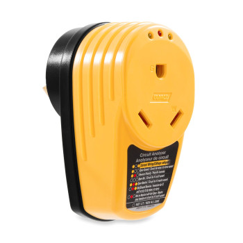 Camco Power Grip Camper/RV 30-Amp Circuit Analyzer Features Integrated Surge Protection & Indicator Lights Protect RVs from Power Surges and Faulty Electrical Connections Yellow (55315)