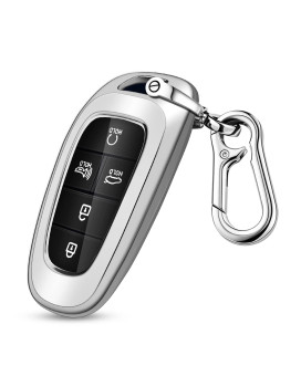 QBUC for Hyundai Key fob Cover,Soft TPU 360 Degree Car Key Case Protector with Keychain Compatible with 2022 2021 2020 Hyundai Sonata Santa fe Tucson Keyless Entry 3/4/5/7 Buttons Smart Key,Silver