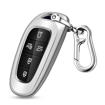 QBUC for Hyundai Key fob Cover,Soft TPU 360 Degree Car Key Case Protector with Keychain Compatible with 2022 2021 2020 Hyundai Sonata Santa fe Tucson Keyless Entry 3/4/5/7 Buttons Smart Key,Silver