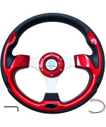 Universal Racing Steering Wheel for Golf Cart, EZGO Yamaha Club Car DS & Precedent, Aluminum with Horn Button for Car, 12.5/320mm 6 Bolts Grip Vinyl Leather, black & carbon fiber