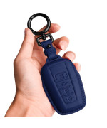 Tukellen for Toyota Key Fob Cover Genuine Leather with Keychain,Leather Key Case Protector Compatible with 2018-2024 RAV4 Camry Corolla Avalon C-HR Prius GT86 Highlander-Blue