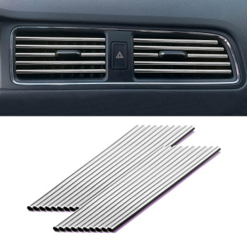 LivTee 20 Pieces Car Air Conditioner Decoration Strip for Vent Outlet, Universal Waterproof Bendable Air Vent Outlet Trim Decoration, Car Interior Accessories (Silver)