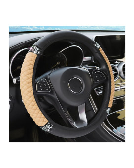 Leather Car Steering Wheel Cover, Universal 15 Steering Wheel Protector for Cars Vehicles SUVs, Car Interior Protection Accessories for Men Women (Black-2)