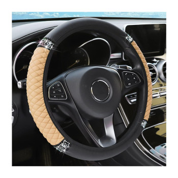 Leather Car Steering Wheel Cover, Universal 15 Steering Wheel Protector for Cars Vehicles SUVs, Car Interior Protection Accessories for Men Women (Black-2)