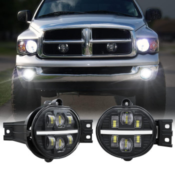 BICYACO LED Fog Light with DRL Compatible with Dodge Ram 1500 2002-2008 Dodge Ram 2500/3500 Pickup Truck 2003 2004 2005 2006 2007 2008 2009-1 Pair (Black)