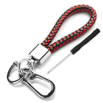 BOOMIBOO Key Chain for Car Keys Organizer Accessories with D-ring Braided Microfiber Leather Lanyard Universal Car Keychain (Black/Red 2)