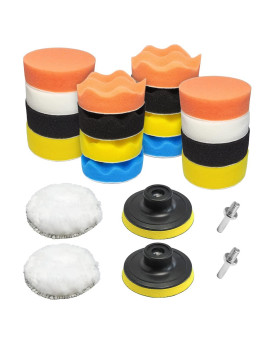 22 PCS Drill Polishing Buffing Pads Kit, Car Foam Drill, 3 Buffing Pads, Automotive Polisher for Drilling, Buffing, Waxing, Detailing Kit for Car(18 Pads, 2 Drill Adapter, 2 Suction Cup)