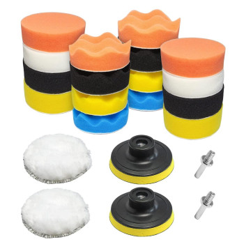 22 PCS Drill Polishing Buffing Pads Kit, Car Foam Drill, 3 Buffing Pads, Automotive Polisher for Drilling, Buffing, Waxing, Detailing Kit for Car(18 Pads, 2 Drill Adapter, 2 Suction Cup)