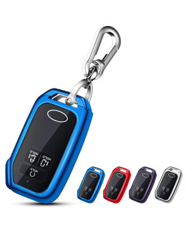 QBUC for KIA Key Fob Cover Case with Keychain for 2022 2023 Kia Carnival (3 BUTTONS ON FRONT SURFACE ONLY) (Blue)