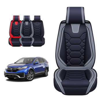 OASIS AUTO Honda CRV Accessories Seat Covers 2007-2025 Custom Fit Leather Cover Protector Cushion for CR-V (Full Set, Gray)