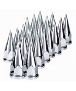 TORQUE 20 pcs of 33mm Chrome Spike Screw-on Lug Nut Covers for Volvo & International & Peterbilt & Kenworth & Mack & Freightliner (Cascadia, Columbia, M2, FLD) Semi Trucks (2 x TR10570)