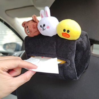 Tianmei Cute Cartoon Doll Universal Tissue Holder Organizer Accessories for Car Visor, Armrest and Backseat ( LF - Black)