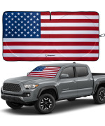 American Flag Windshield Sun Shade, High-Resolution Car Sun Shield with Mirror Cut-Out for Automotive Interior Sun Protection Heat Reduction, Folding Car Sunshade with Storage Bag - Small, Original