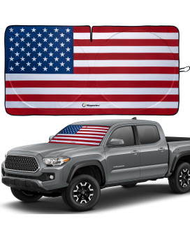 American Flag Windshield Sun Shade, High-Resolution Car Sun Shield with Mirror Cut-Out for Automotive Interior Sun Protection Heat Reduction, Folding Car Sunshade with Storage Bag - Small, Original