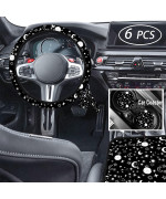 Aififgui 6Pcs moon and star steering wheel cover Set for women,Black Cute Moon Car Accessories microfiber Universal 15 inch steering covers breathable non slip odorless Steering Wheel Protector