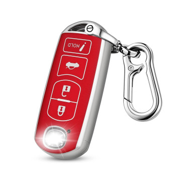 QBUC for Mazda TPU Key Fob Cover,Soft TPU 360 Degree Protector Key Holder with Keychain Mazda Miata CX-3 CX-4 CX-5 CX-7 CX-9 MX5 2/3/5/6/8 Buttons Smart Key(Red)