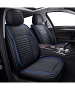 LINGVIDO Leather Car Seat Covers,Breathable and Waterproof Faux Leather Automotive Seat Covers for Cars SUV Truck Sedan,Universal Anti-Slip Driver Seat Cover with Backrest (Full Seat, Blue+Black)