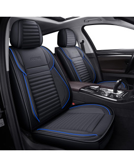 LINGVIDO Leather Car Seat Covers,Breathable and Waterproof Faux Leather Automotive Seat Covers for Cars SUV Truck Sedan,Universal Anti-Slip Driver Seat Cover with Backrest (Full Seat, Blue+Black)