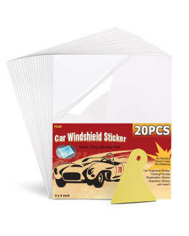 PSLER Car Windshield Sticker, Windshield Applicator, Clear Window Cling Car Inspection Sticker Holder Static Cling Window Film for Cars 20PCS 4 x 6 inch Static Cling Vinyl for Pass Holder