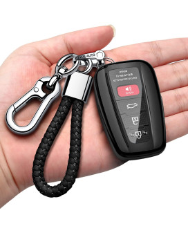 Compatible with Toyota Key Fob Cover with Keychain Soft TPU Key Shell Case,for 2020-2024 Highlander 2018-2024 RAV4 Camry C-HR Corolla Avalon Prius GT86 Smart Key-Black