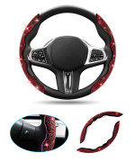 Shademax Diamond Bling Steering Wheel Cover with Crystal Sparkly Rhinestones Universal Fit 99% Steering Wheel Protector for Women Girls 2PCS (Black with Red Diamond)