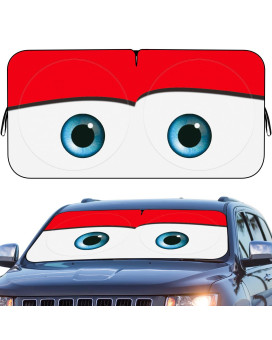 Car Windshield Sun Shade, Car Sun Shade Funny Car Eyes Sun Visor for Car Windshield, Wear-Resistant Black Tape, Foldable 59x27.5/63''x31.5''