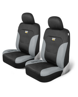 Caterpillar Flexfit Automotive Seat Covers for Cars Trucks and SUVs (Set of 2) - Black Seat Covers for Front Seats, Seat Protectors with Gray Honeycomb Trim, Auto Interior Covers