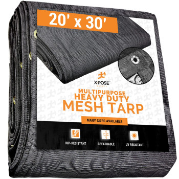 Xpose Safety Heavy Duty Mesh Tarp - 20 x 30 Multipurpose Black Protective cover with Air Flow - Use for Tie Downs, Shade, Fences, canopies, Dump Trucks - Weather and Tear Resistant