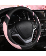 Fashion Women Leather Car Steering Wheel Cover 15(38cm) Breathable Anti Slip Universal fit Auto Universal Steering Wheel Covers (Pink)