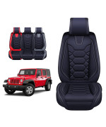 OASIS AUTO Jeep Wrangler JK JL Accessories Seat Covers 2007-2025 Custom Fit 2/4 Door Leather Cover Protector Cushion Unlimited X Rubicon Sahara and More (Full Set, Black)