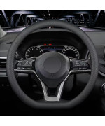 LKWLIKEI Nappa Leather D Shape car Steering Wheel Cover, Non-Slip, Breathable,Universal 15 inch.(D Shape Black)