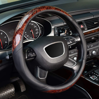 KAFEEK 16 inch Wood Grain Steering Wheel Cover, Compatible for F150 F250 F350 Ram 4Runner Tacoma Tundra Range Rover