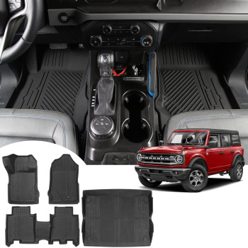 Floor Mat for Ford Bronco 2021 2022 2023 4 Door 3D All-Weather Floor Liners Rear Cargo Liner Full Set Trunk Mats Accessories