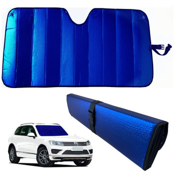 Windshield Sunshade-Thicken 5-Layer Bubble Block Heat and Sun UV Rays,Front Windshield Sun Shade,Sun Visor for Car- Keeps Your Vehicle Cool - 58 x 27.5 Inch (Dark Blue)