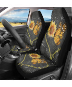 SCRAWLGOD Sunflower Butterfly Car Seat Cover Set of 2 Durable Soft Bucket Seat Protector Interior Cover Accessories for Auto Truck Van SUV