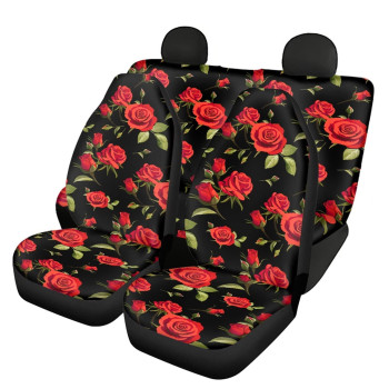 Suhoaziia Red Rose Themed Car Seat Covers for Front and Rear