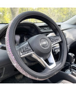 PINcTROT D Shaped Bling comfy Steering Wheel cover with Jumbo crystal Rhinestones, Anti-Slip Diamond Leather, Flat Bottom 145-15 Inch (Purple)