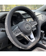 PINcTROT D Shaped Bling comfy Steering Wheel cover with Jumbo crystal Rhinestones, Anti-Slip Diamond Leather, Flat Bottom 145-15 Inch (Black)