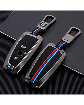 OTMIK Zinc Alloy Car Key Cover Cases Compatible with BMW 3 4 5 Series F01 F02 F20 F21 F30 F31 F25 320i 530i 550i with Fluorescent Tricolor Strip (3 Buttons Matte Color)