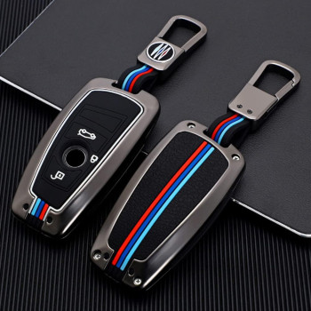 OTMIK Zinc Alloy Car Key Cover Cases Compatible with BMW 3 4 5 Series F01 F02 F20 F21 F30 F31 F25 320i 530i 550i with Fluorescent Tricolor Strip (3 Buttons Matte Color)